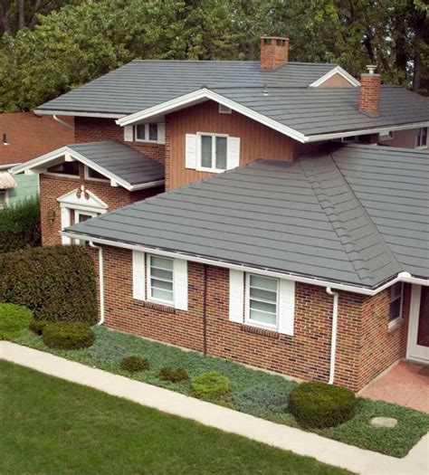 sandblasted brick house metal roof picture|metal roofed brick house.